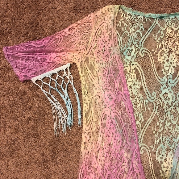 Rainbow kimono tie dye psychedelic rave fringe Edc - Picture 7 of 8